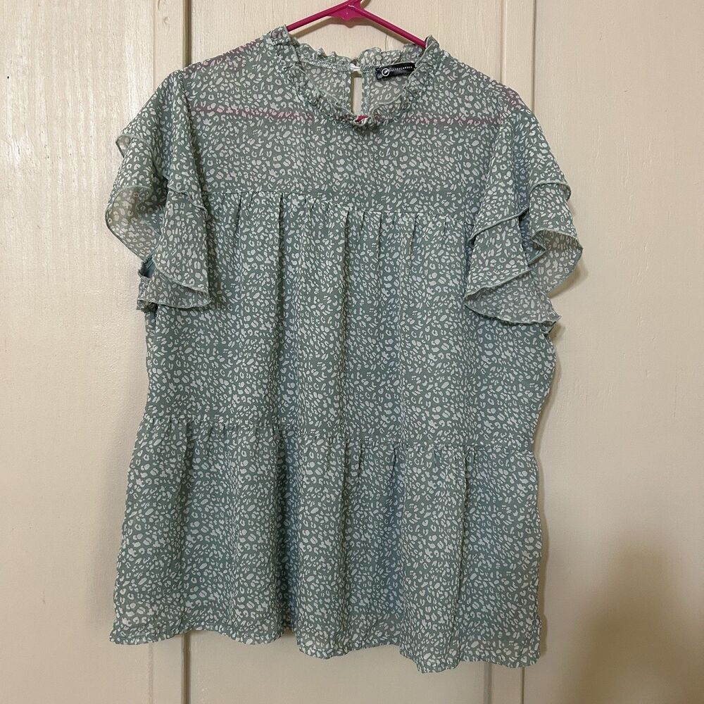 PrettyGarden XL Floral Pastel Tiered Ruffle Sleeve Feminine Romantic Soft Girl